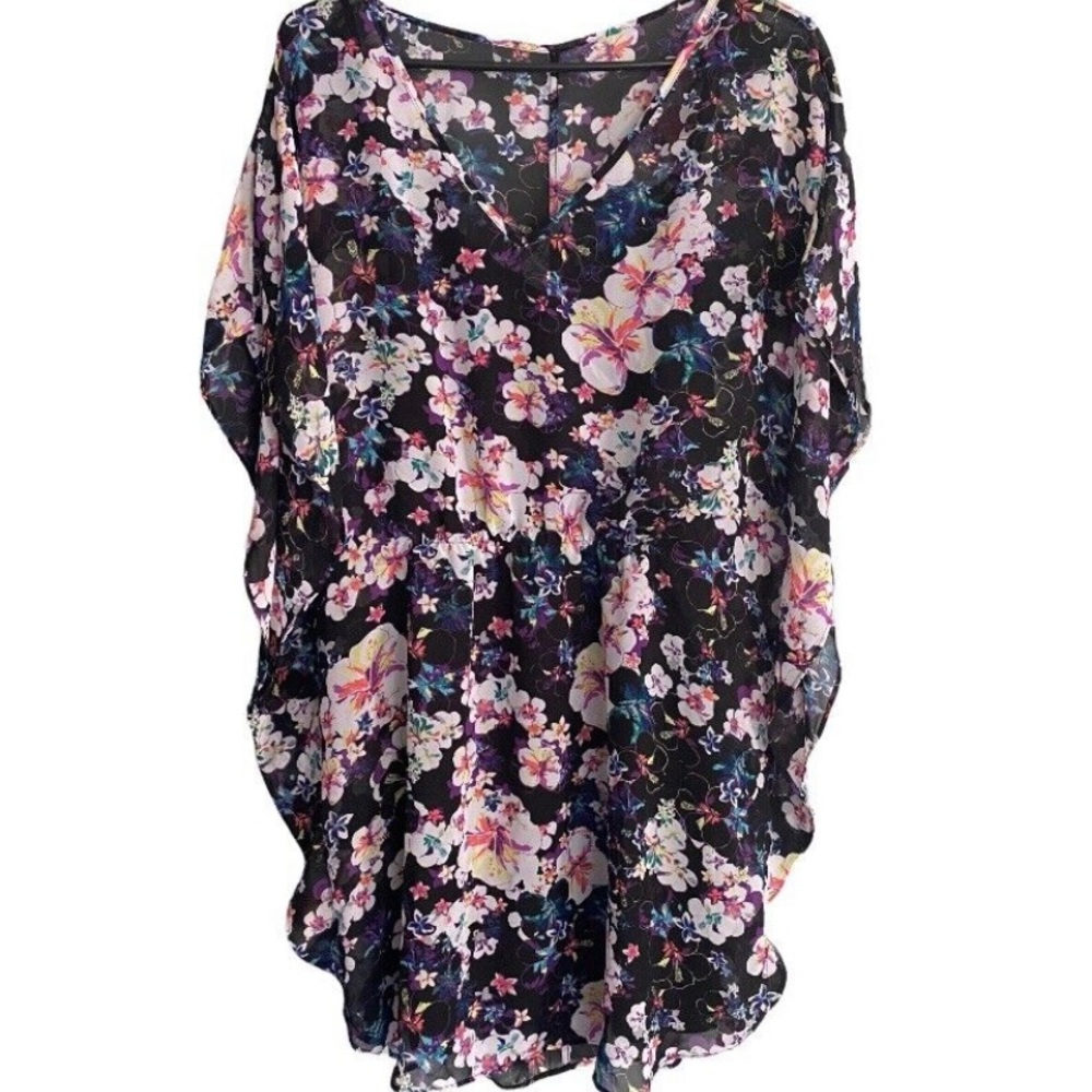 Express floral sheer butterfly sleeves dress